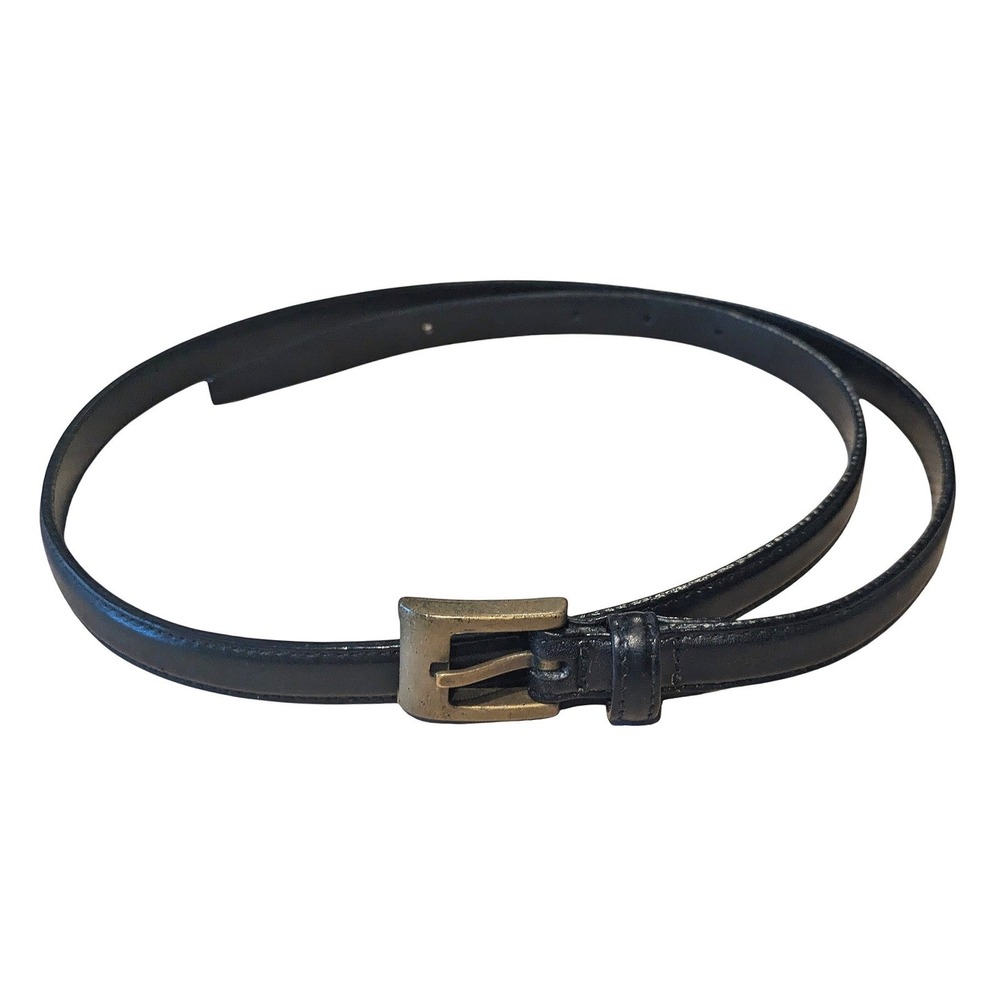 90s Celine Vintage Minimalist Black Leather Slim Belt Gold Logo Made in Italy L - Picture 6 of 7